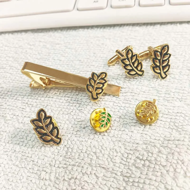 Small Enamel Brooch and Pins Badge Green Leaf Acacia Sprig Masonic Freemason Lapel Pin Akasha Gift for Fellow Cufflinks Tie Bars