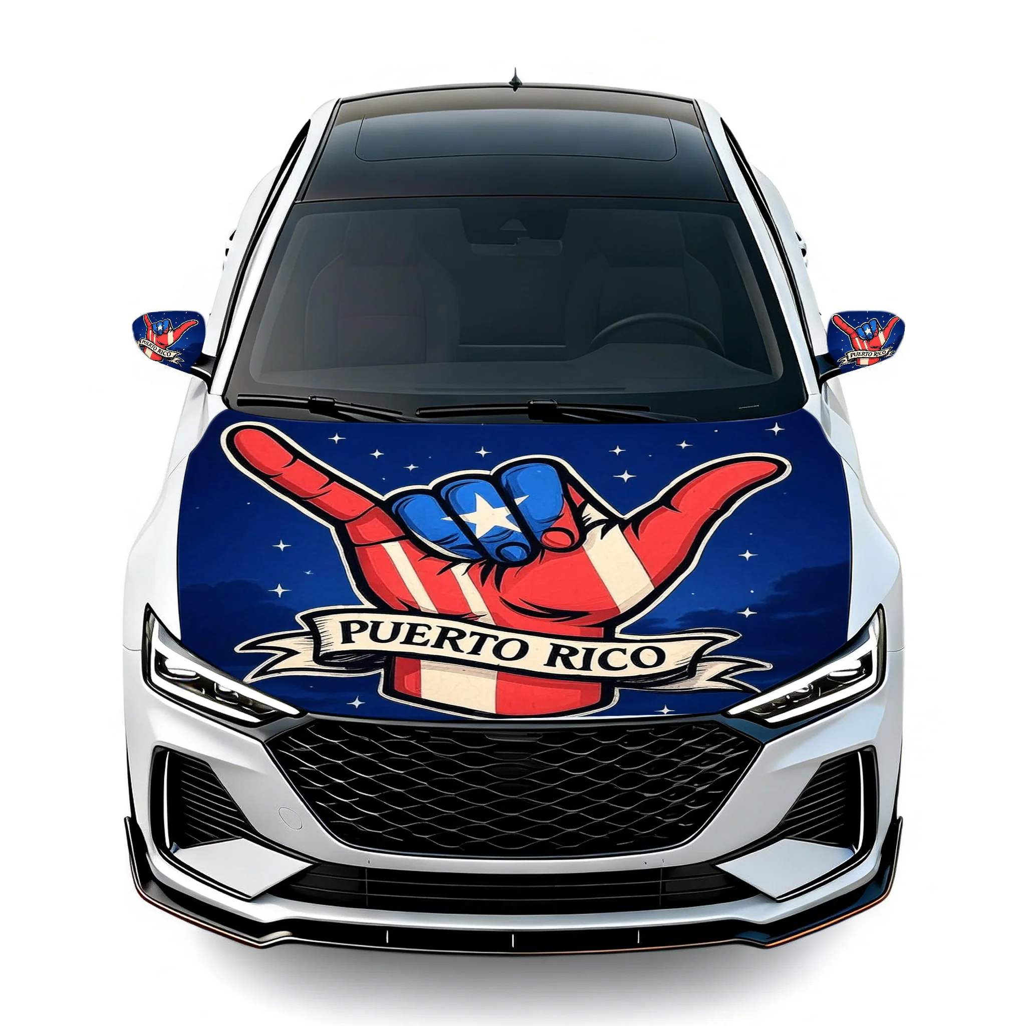 

Чехол на капот автомобиля Пуэрто-Рико Шака с жестом руки для легковых автомобилей, грузовиков, внедорожников, с 2 зеркальными чехлами, идеально подходит для Пуэрто-Риканской гордости