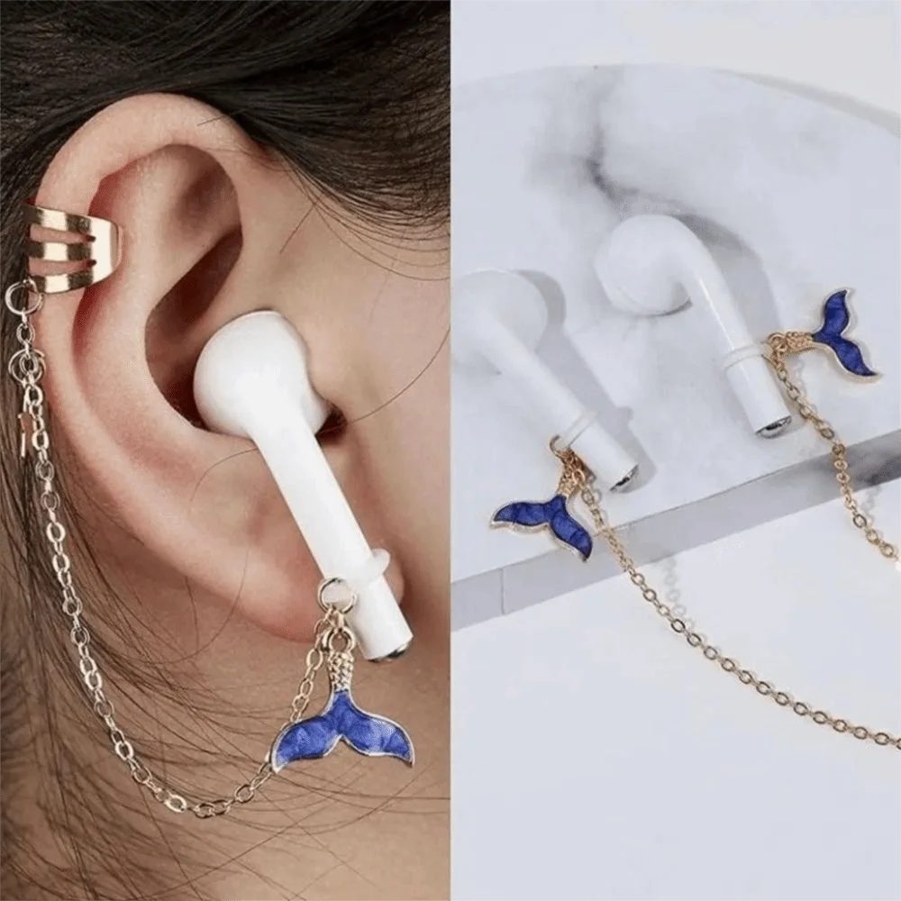 2pcs/pair Dolphin Anti-Lost Earphone Clip Star Ear Decor Anti-lost Ear Clip Fashion Ear Bone Clip Headphone Chains