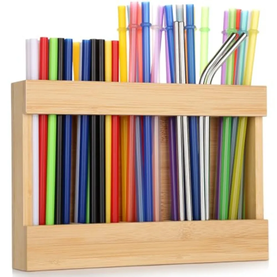 

Бамбуковый деревянный держатель для соломинки, диспенсер для стойки с 8 шт. двусторонней клейкой лентой, органайзер для соломинки для шкафа, многоразовый Str