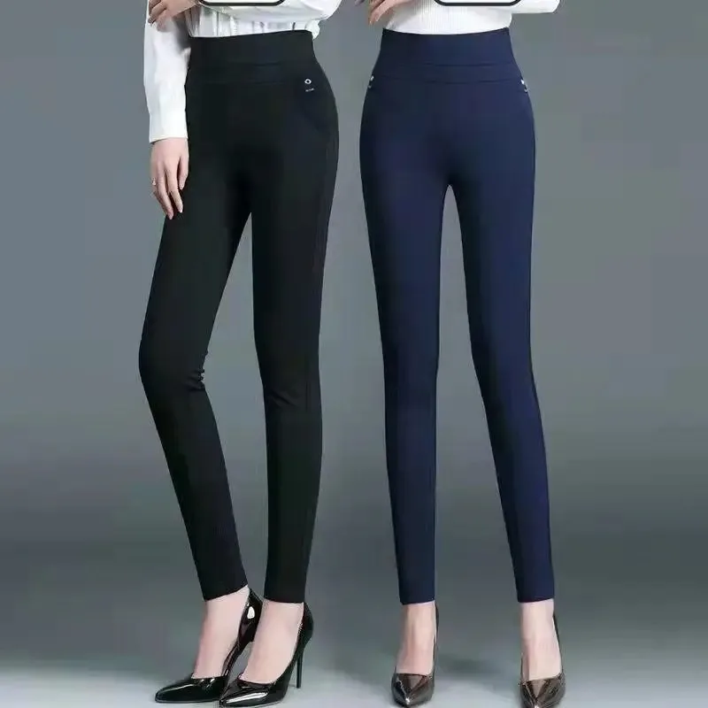 2024 Office Lady Korean Fashion Straight Pants Female Elastic Band High Waist Solid Big Size 5XL Women Autumn Elegant Trousers