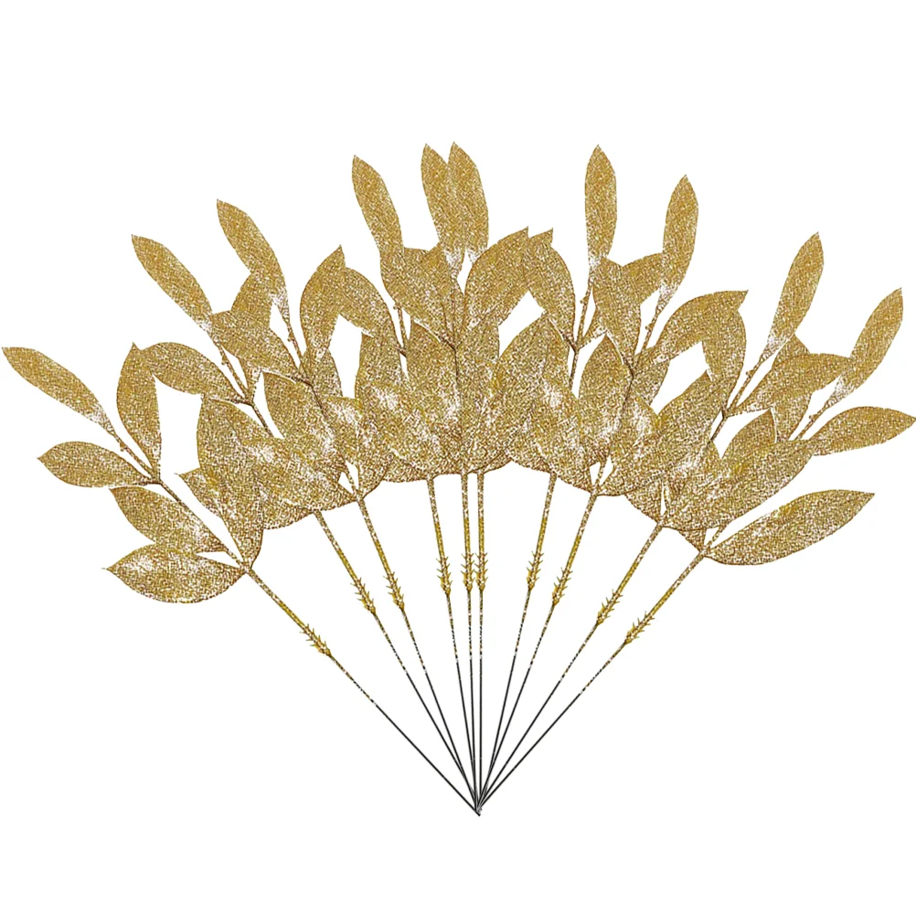 

10 Pcs Faux Plants Artificial Flower Garland Fake Christmas Leaf Leaves Golden Decorations Wreath Making Supplies