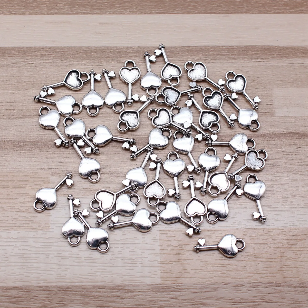 IFOCUS 40pcs/Lot Love Key Charms For DIY Jewelry Making Zinc Alloy 16x7mm/0.63x0.28inch