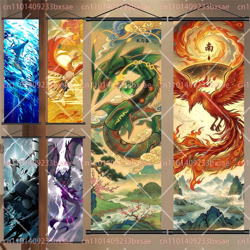 

Anime Pokémon Scroll Hanging Painting Greninja Rayquaza Lugia Pikachu Charizard Ash Ketchum Bulbasaur Fan Collection Gift Poster