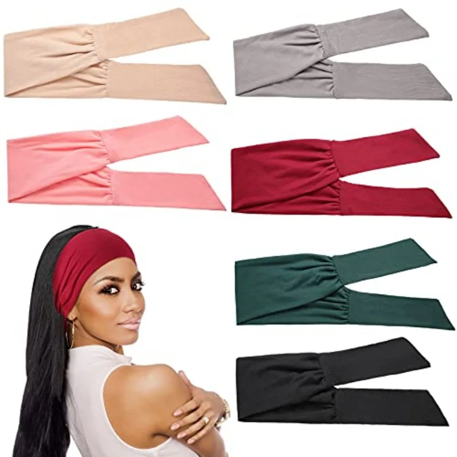 

6 Pcs Tie Headband for Women, Adjustable Wide Bandana Headband Tie, Knotted African Hairband, Yoga Elastic Non Slip Floral Hair