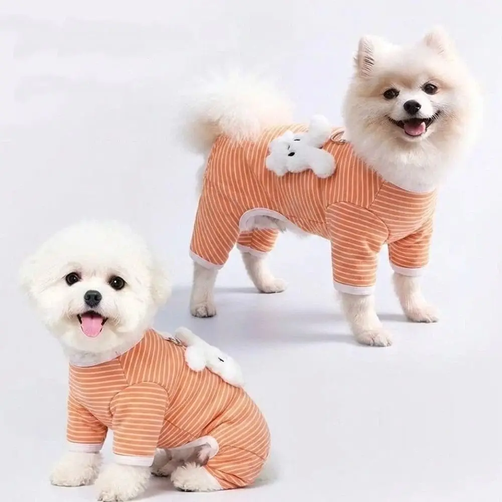 Fashion Striped Pet Four Legged Clothes Soft Comfortable Dog Striped Jumpsuit Warm Pet Belly Cover Autumn Winter