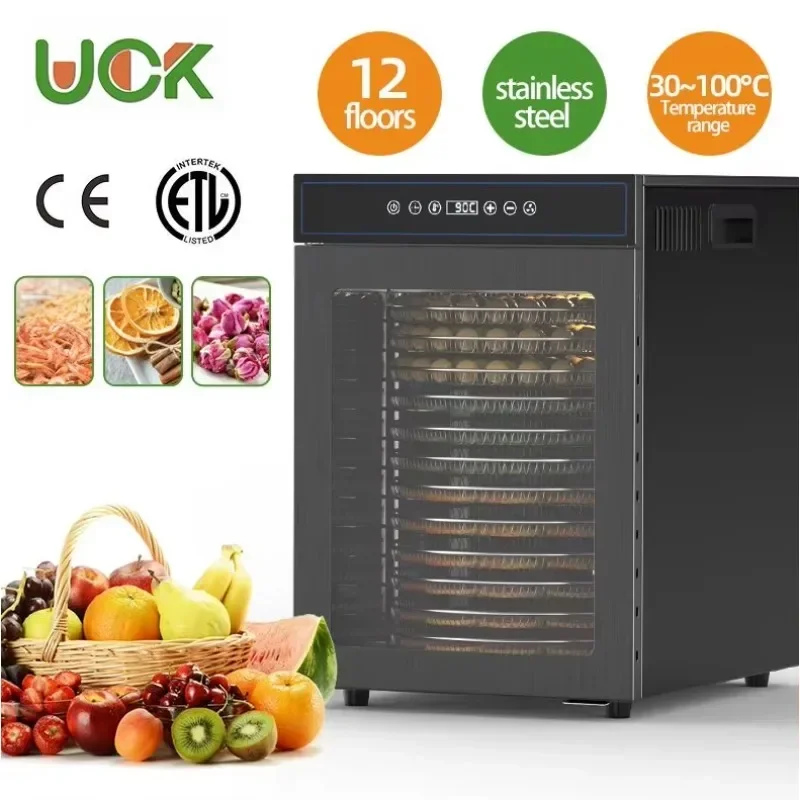 12‑Layer Stainless Steel Electric Food Dehydrator, Multifunctional Air Dryer for Fruit Vegetable Meat Kitchen Food Processing