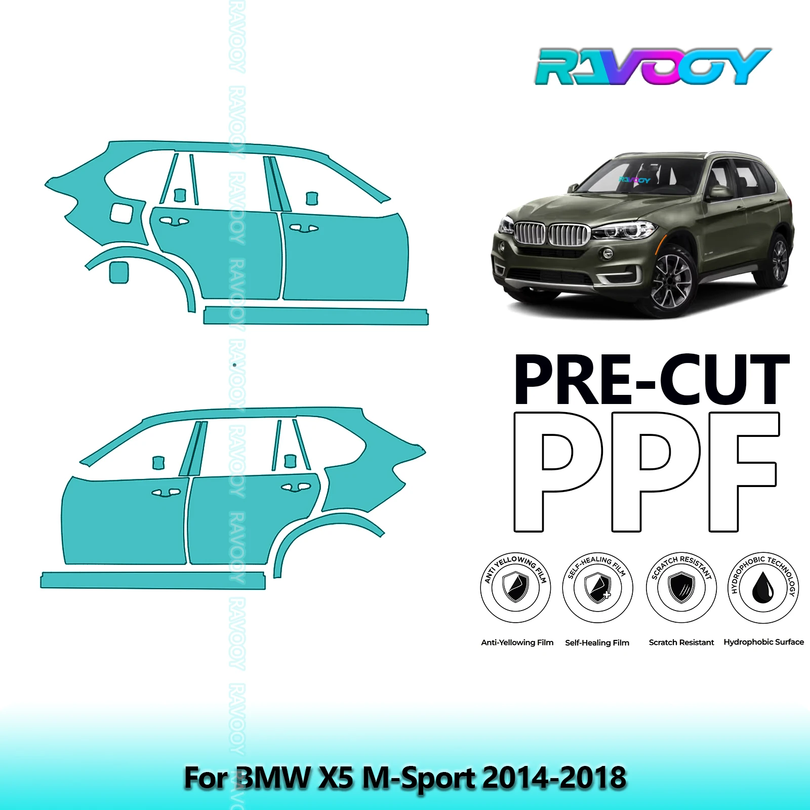 

Для BMW X5 M-Sport 2014-2018 8,5 мил прозрачный матовый предварительно вырезанный комплект PPF дверей и стойки A/B, набор защитной пленки для краски из ТПУ