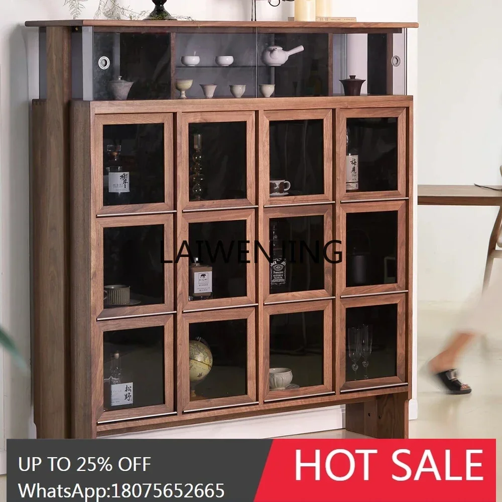 

T9-new Chinese solid wood tea cabinet simple display retro black walnut wine cabinet