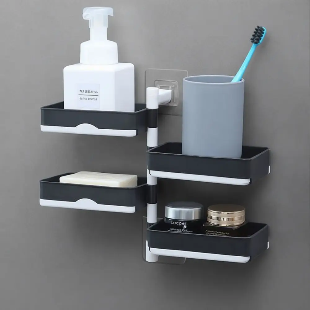 Punch Free Wall Mounted Soap Box Rotating Storage Rack Draining Shelf Bathroom Shower Organizer Kitchen Gadgets