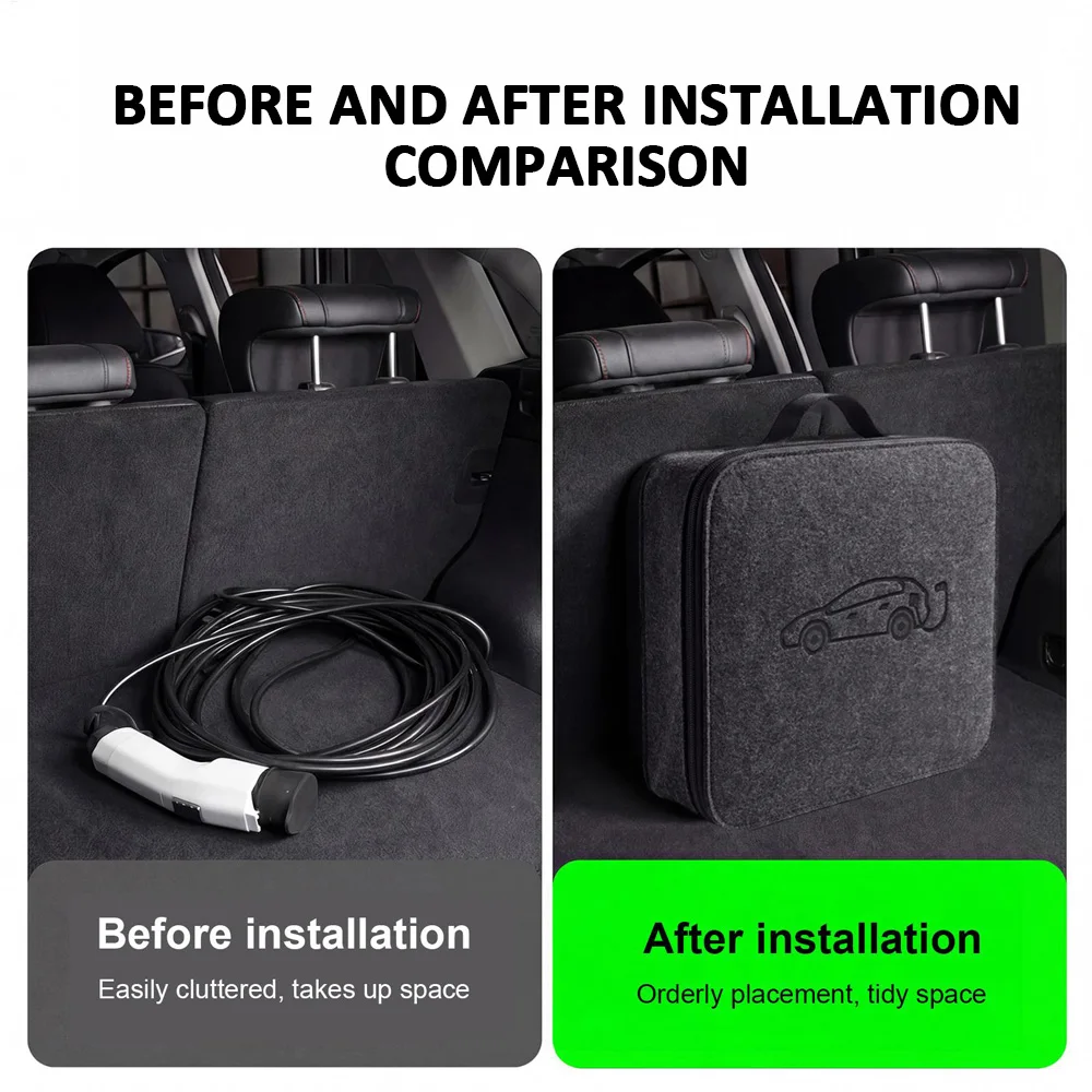 EV Car Charging Cable Storage Carry Bag For Electric Vehicle Charging Cable Bag Shockproof Round Square Car Accessories