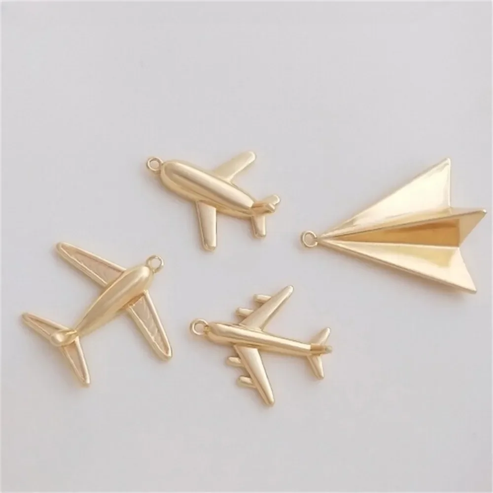 14K Gold Wrapped Three-dimensional Airplane Pendant Paper Airplane Pendant Handmade DIY Bracelet Necklace Jewelry Fashionable