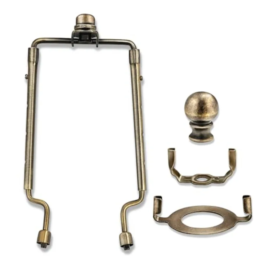 

7 8 9 10 inch Lamp Shade Harp Holder, Antique Brass Lamp Harp Kit, Fit Both Standard Lamp Rod and E26 Light Base UNO Fitter Ada