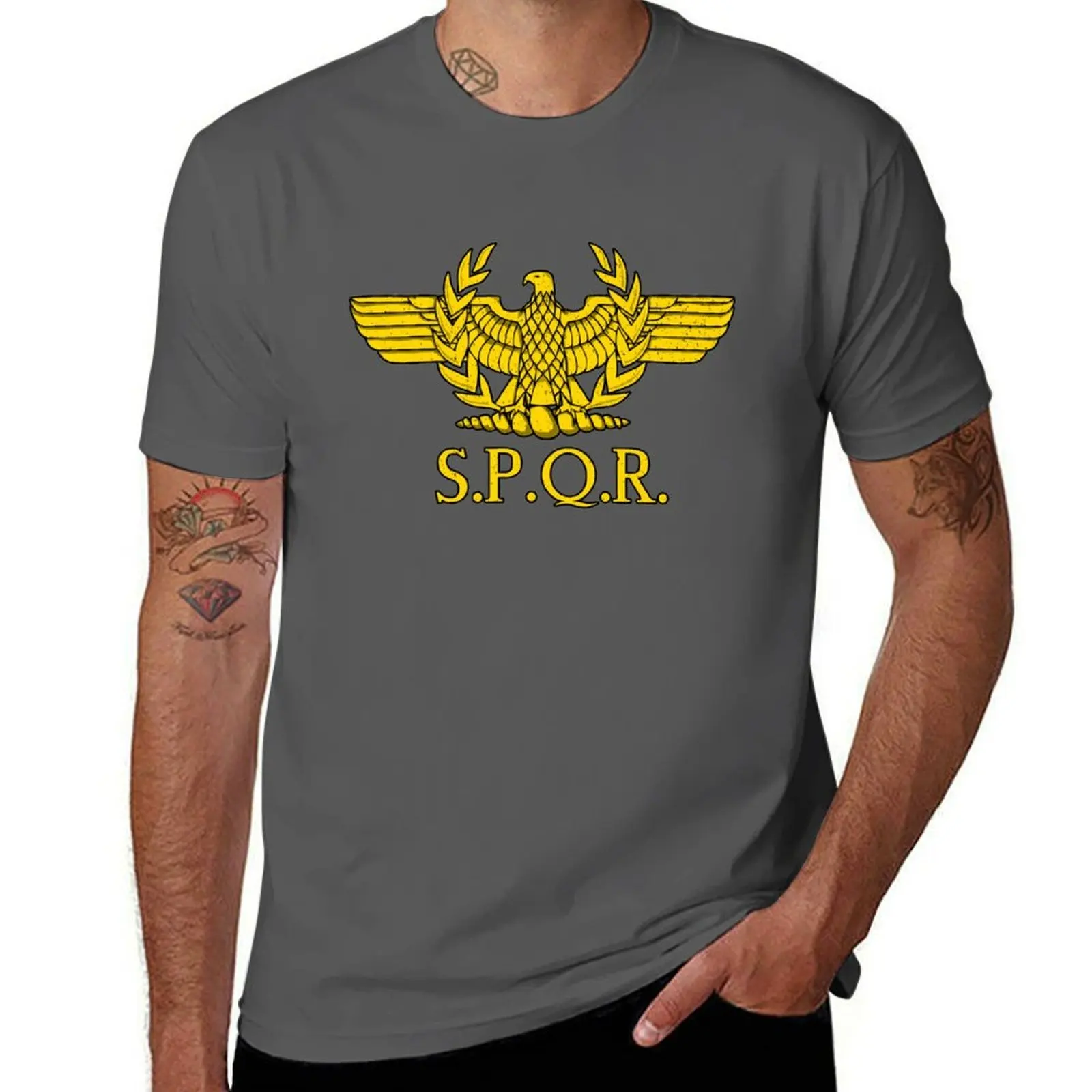 

Roman Standard - Rome - SPQR - Roman Empire Gold T-Shirt cotton t shirts man 100% t shirt man casual T-Shirt