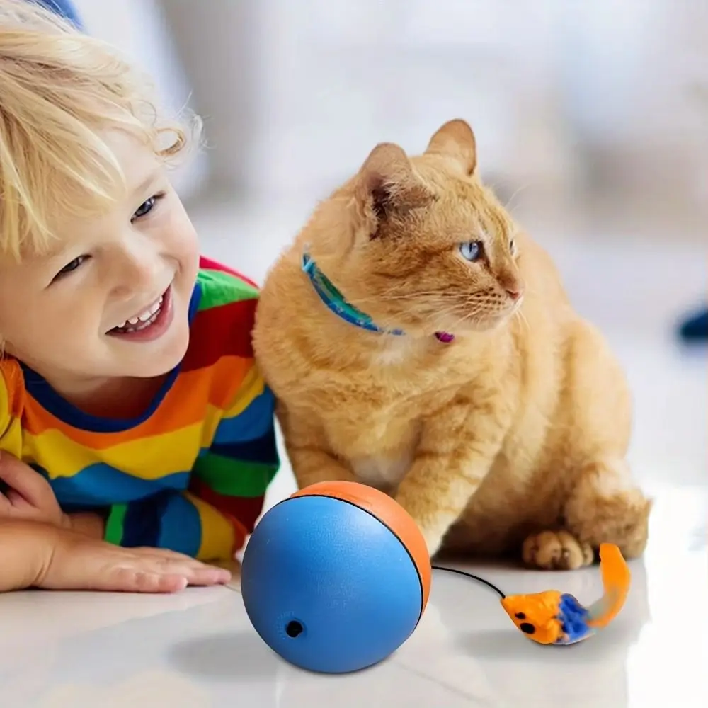 

ABS Automatic Electric Cat Simulated Tail Flashing Light Automatic Rolling Ball Moving with Mouse Cat Ball Toys Birthday Gifts