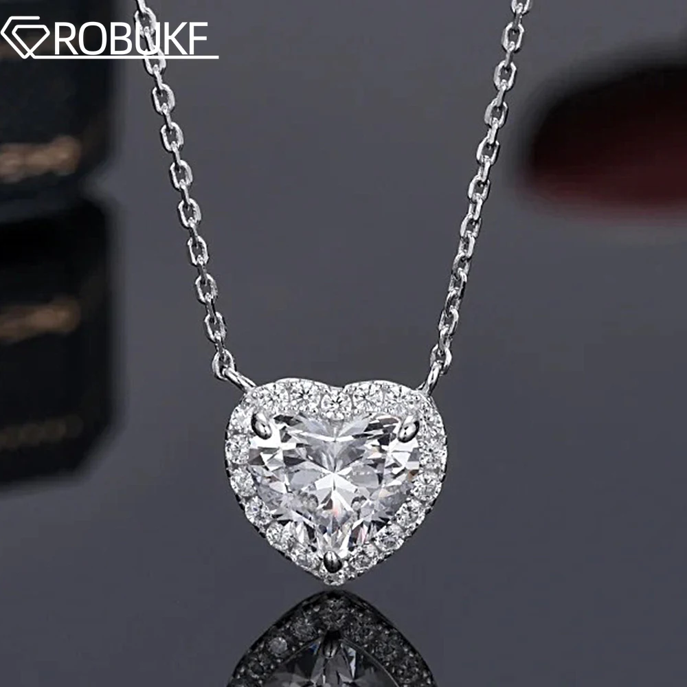 1/2/3/4ct Heart Cut Full Moissanite Diamond Pendant Necklace for Women 925 Sterling Silver Wedding Neck Chain with GRA Certified