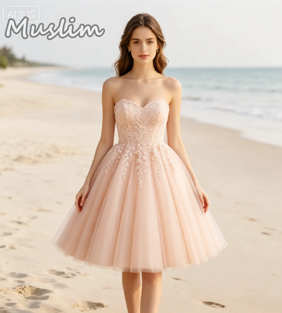 Blush Pink Mini Beach Wedding Dress 2026 A Line Tulle Lace Short Boho Bride Dresses Chic Civil Housecourt Country Garden Gowns