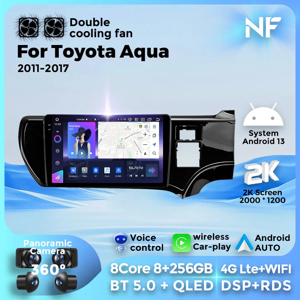 

For Toyota Aqua 2011-2017 Multimedia Video Player GPS Navigation 2Din Stereo Autoplay Wireless Android 13 4G WIFI connection 256