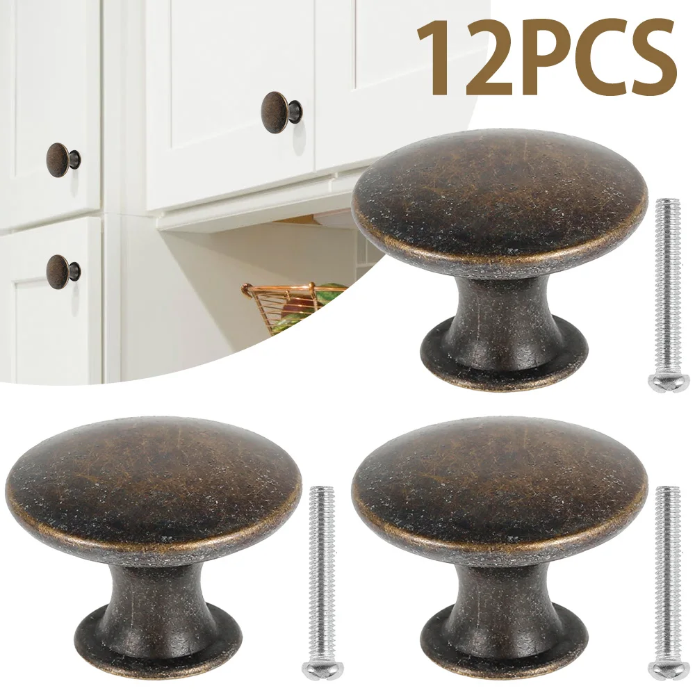 12pcs Vintage Knobs Cabinet Handles Zinc Alloy Drawer Hand Pulls Replacement Furniture Cupboard Closet Door Hardware DIY Knobs