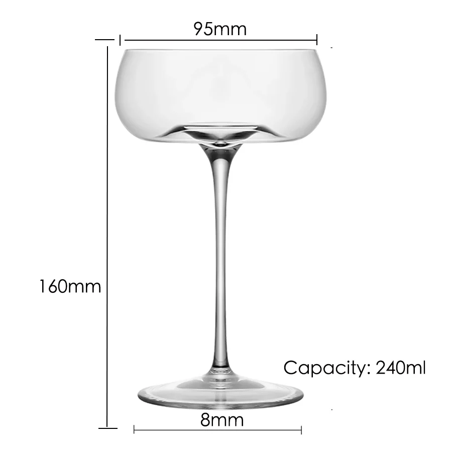 4PCS Coupe Cocktail Glass Hand-Blown Crystal Martini Glasses | Unique Art Deco Cocktail Glasses