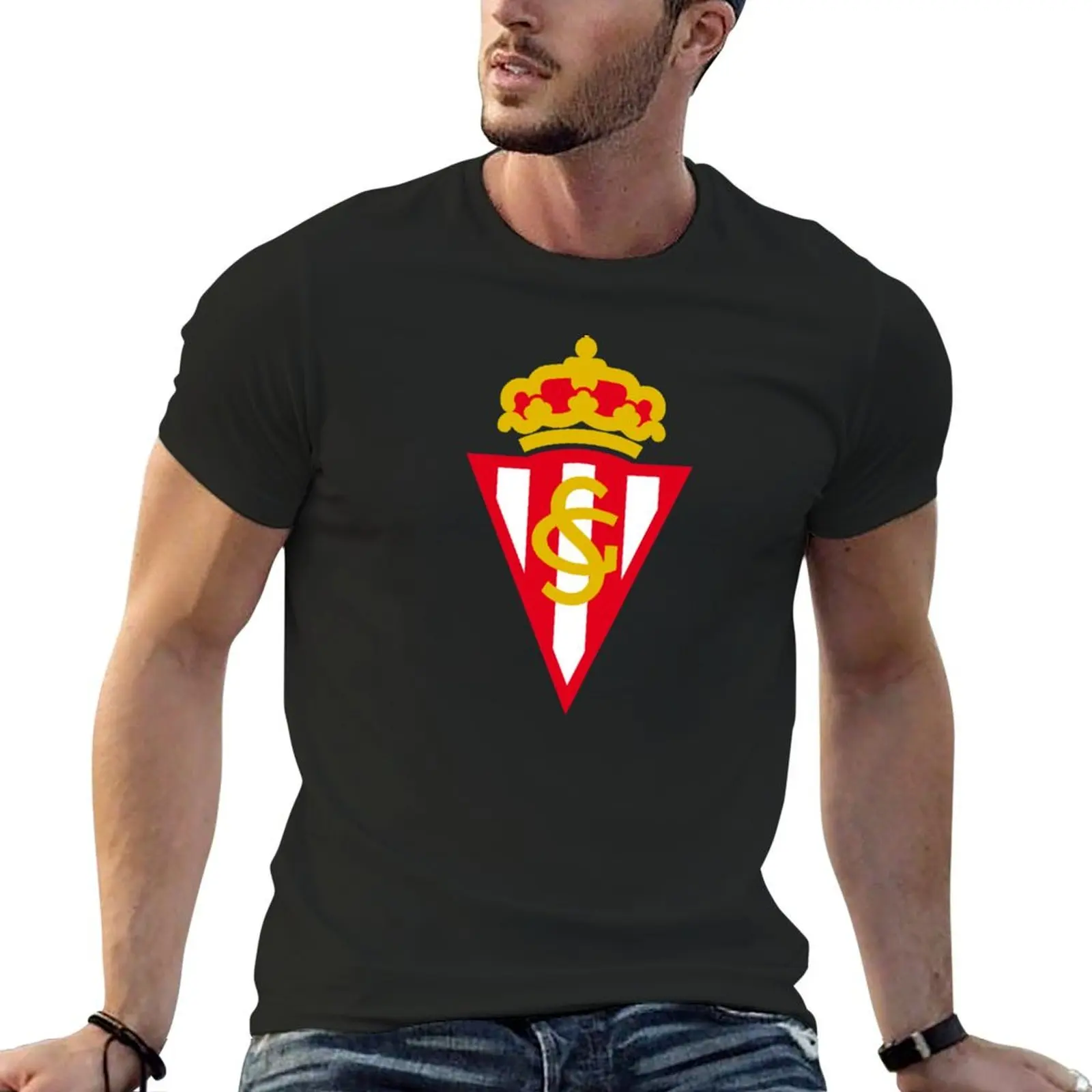 Camiseta deportiva de gijon futbol con escudo de armas, ropa de verano para niño, camisetas personalizadas para hombre
