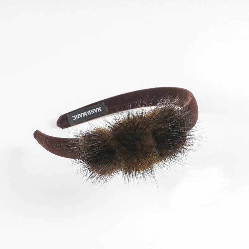 Fasce cosmetiche in vero visone Fasce per capelli con fiocco di alta qualità da donna Accessorio per capelli Fermagli per capelli in peluche di moda Simpatici regali in vera pelliccia