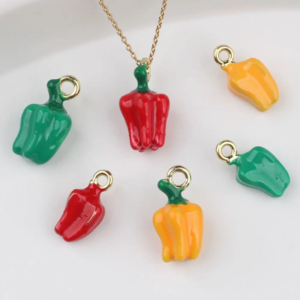 6pcs/lot Zinc Alloy Spray-painted Enamel Green Pepper Pendant Charms DIY Necklace Bracelet Earrings Accessorie