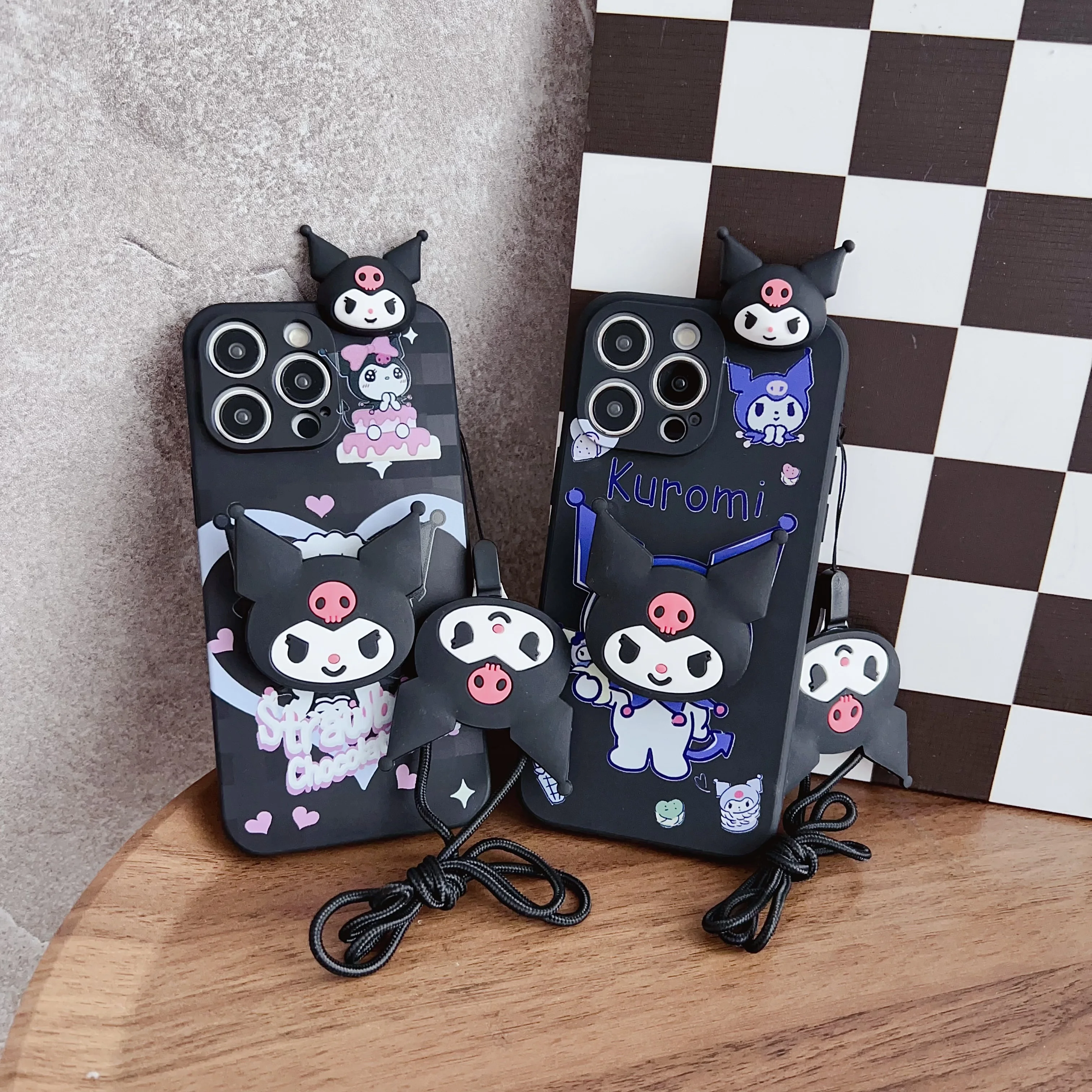 For Samsung Galaxy S7 S8 S9 S10 S20 S21 S22 S23 S24 Plus Ultra FE Funny Kuromi Case With Holder Rope