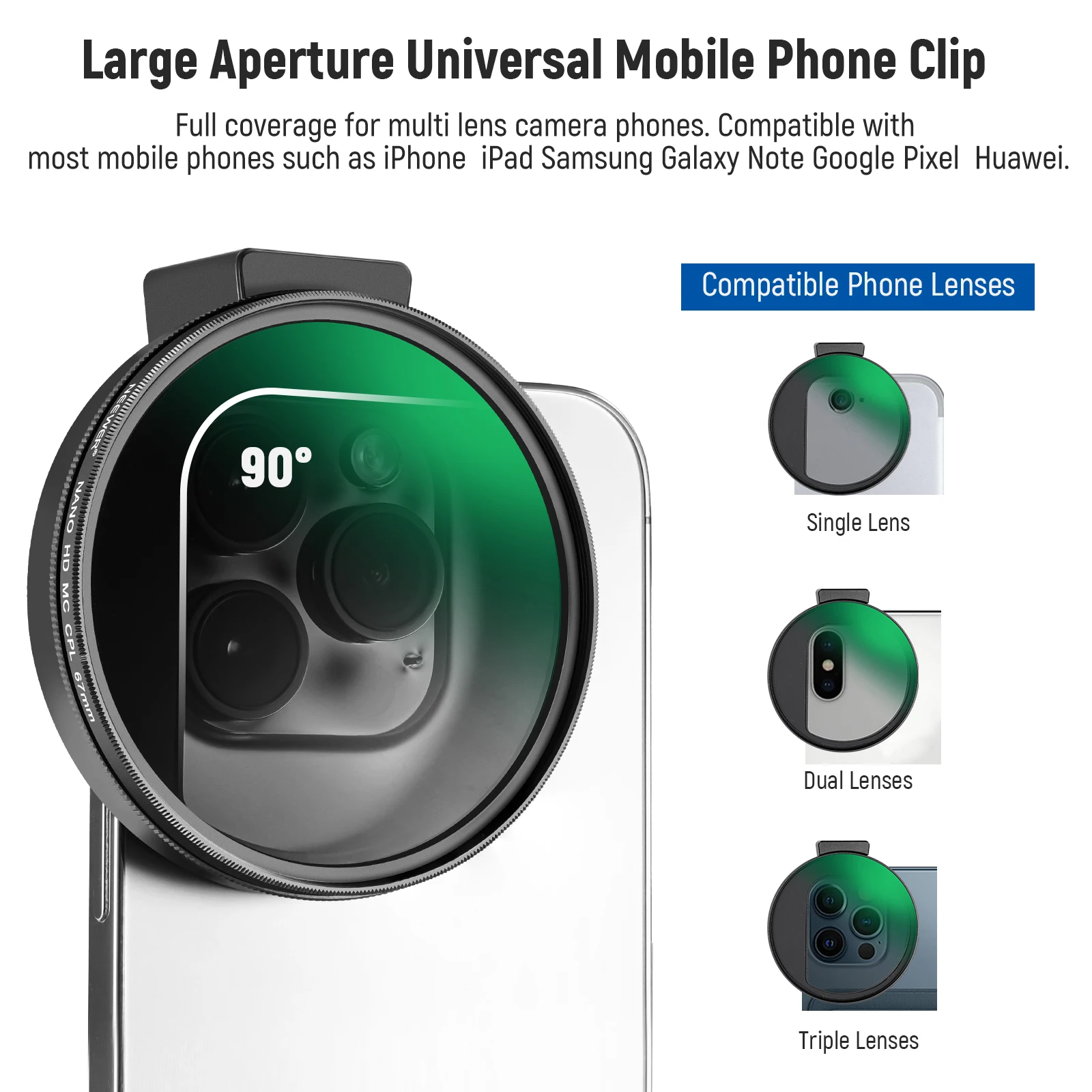 NEEWER 67mm CPL Polarizing Filter with Phone Clip 3
