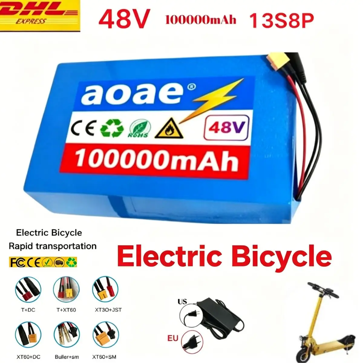 13s8p 48V100000mah 250W-2000W  Lithium Battery Pack 100Ah Scooter Batteries Built in 50A BMS Electric BicycleCitycoco Motorized