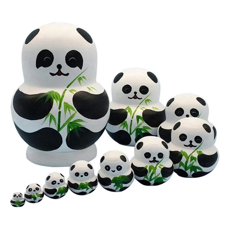 AC52-10 Layers Stackable Nesting  Set, Cute Panda Design, Matryoshka