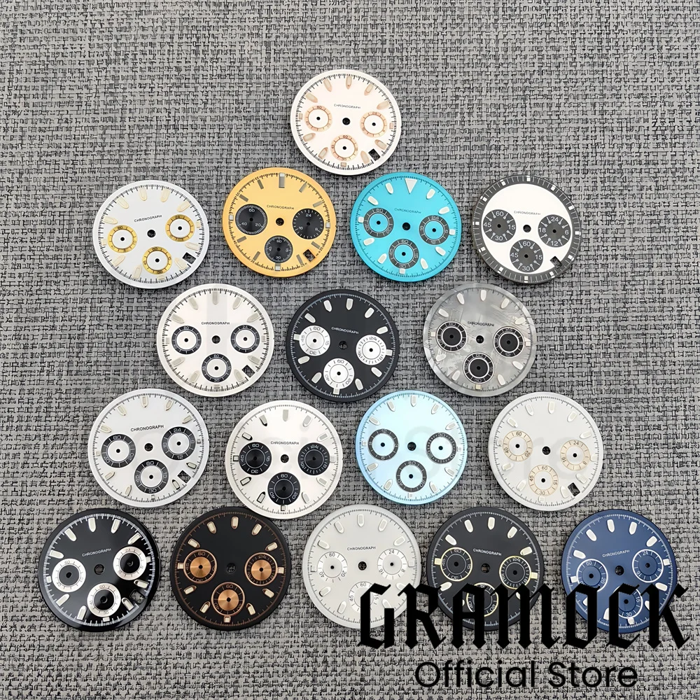 Gramock 30mm 6- Pin Dial Quartz Movement Watch Dial With VK63 Watch Hands C3 Green glow-in-the-dark With VK63 Movement