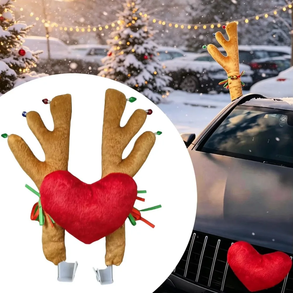 Car Antlers Set Secure Vehicle Exterior Christmas Holiday Decor Automobile SUV Antlers Ornaments For Highway Driveway Garage