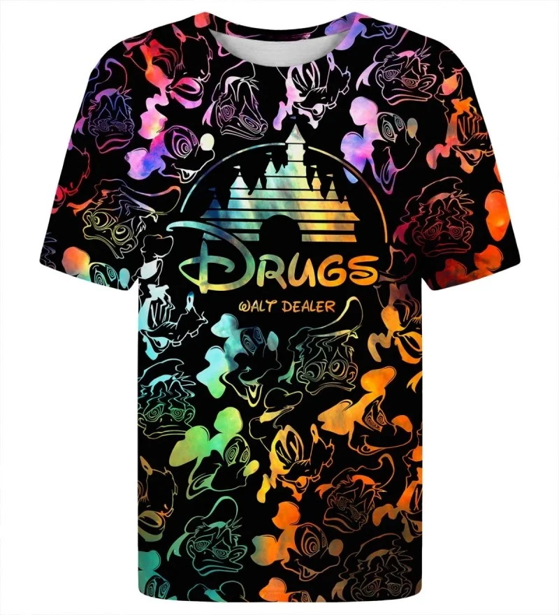 Unisex Y2K Psychedelic T-shirts, Featuring Neon Gradient Abstract Creature Line Art Fantasy Castle Prints Street Style Designs.