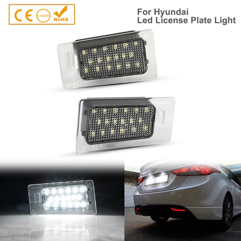 2Pcs White Full LED License Plate Light Rear Bumper Tag Tail Lamp Assembly Kit Fit for Hyundai Elantra Accent i30 Solaris Sedan