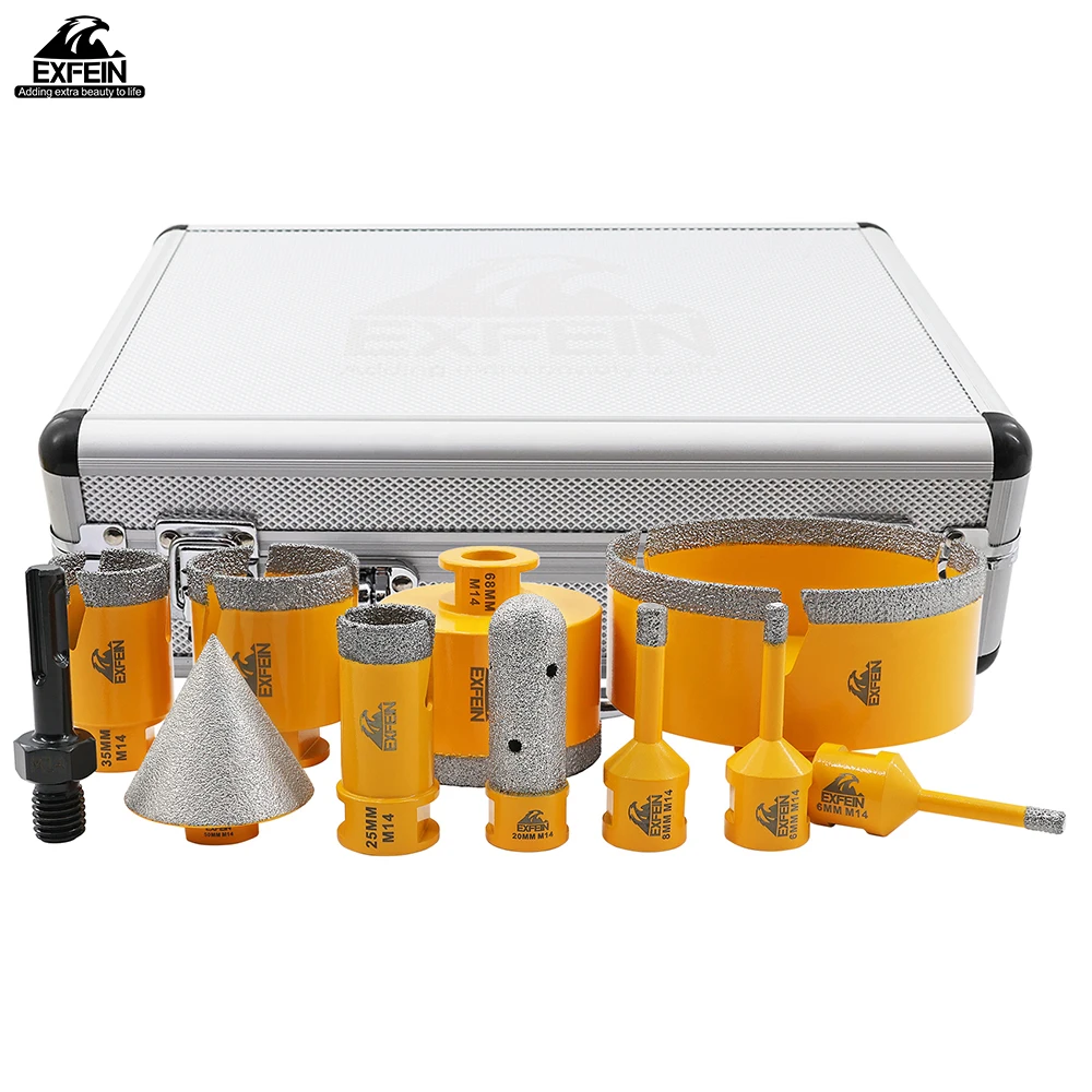 EXFEIN 11pcs Diamond Drill Bit Set 6-110MM Core Bit Milling Bit for Porcelain Tiles Crowns Granite Marble - Hole Saw Drill Tools