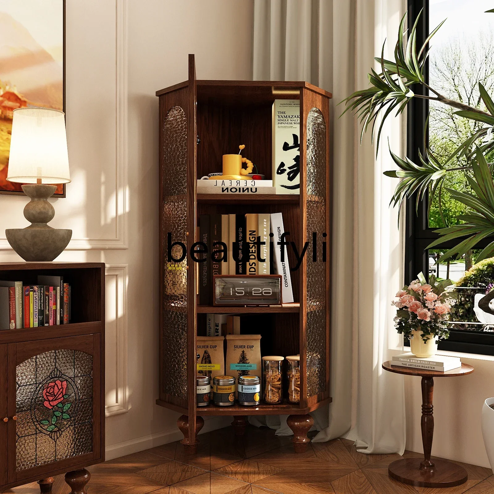 

A15 Medieval solid wood corner cabinet, living room sofa locker, bedroom bedside storage locker
