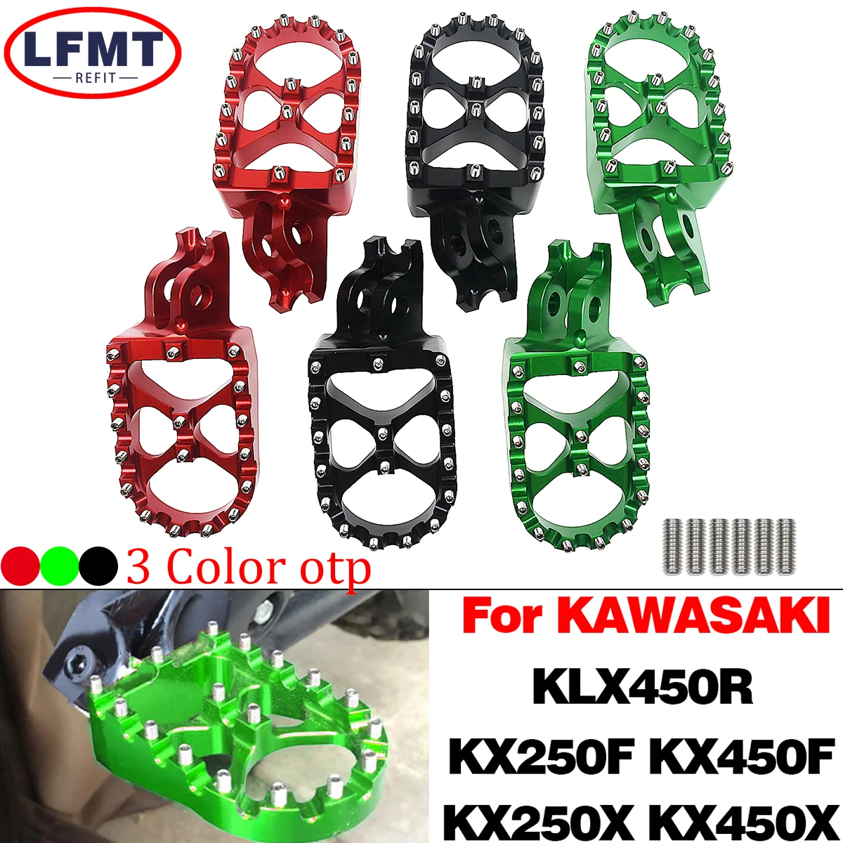 

Motocross CNC Aluminum Rests Pedals Footpegs Foot Pegs For Kawasaki KX250X KX450X KLX450R 2007-2023 KX250 KX450 KX250F KX450F