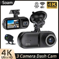 Cámara de salpicadero Ultra HD 4K para coche, grabadora de vídeo DVR, WiFi, GPS, visión nocturna IR, modo de estacionamiento 24h, caja negra, 3 canales