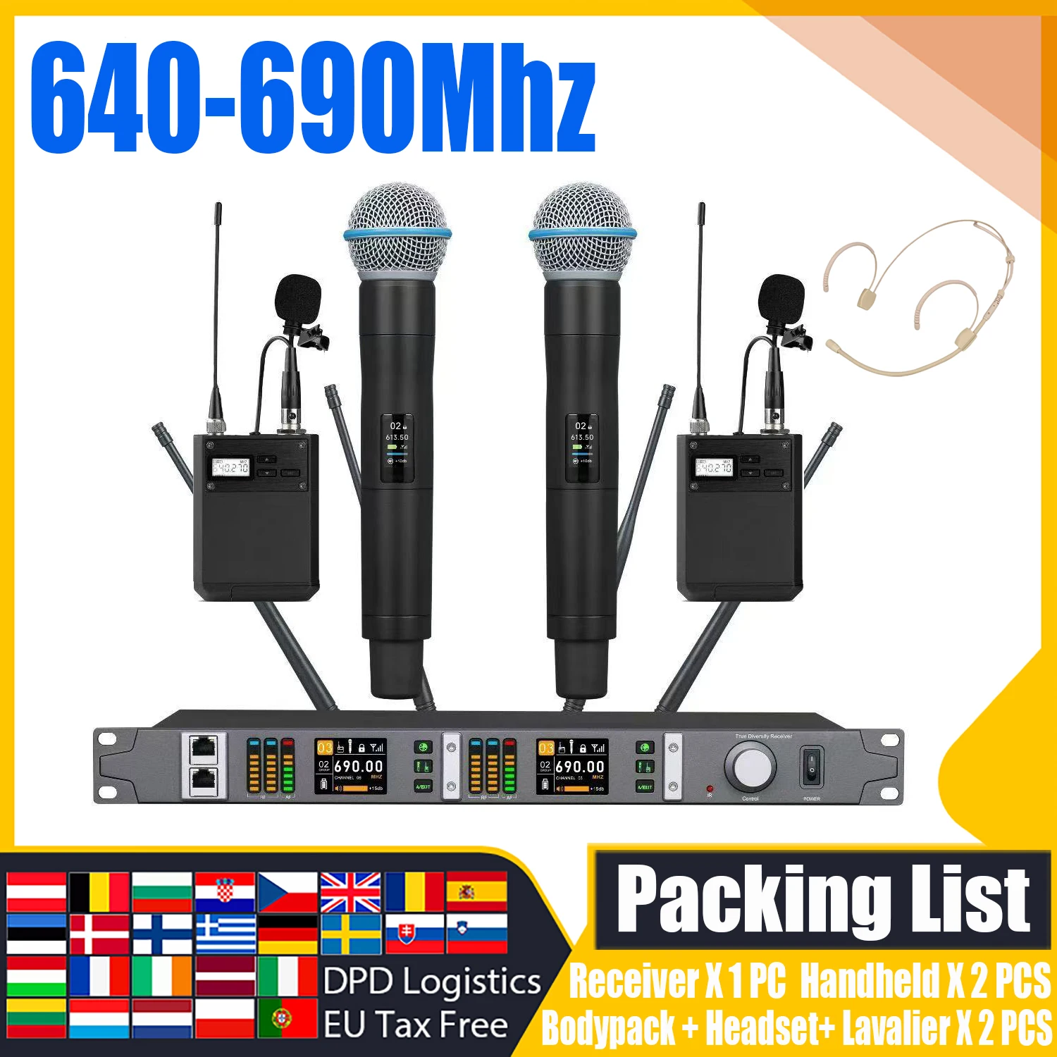 ADUZIC Pro-X1 X2 Drahtloses professionelles Mikrofone Bühnenmikrofon 500/600 MHz Handkopfbedeckung Schwanenhalsmikrofon mit Spektrum 200 m 7