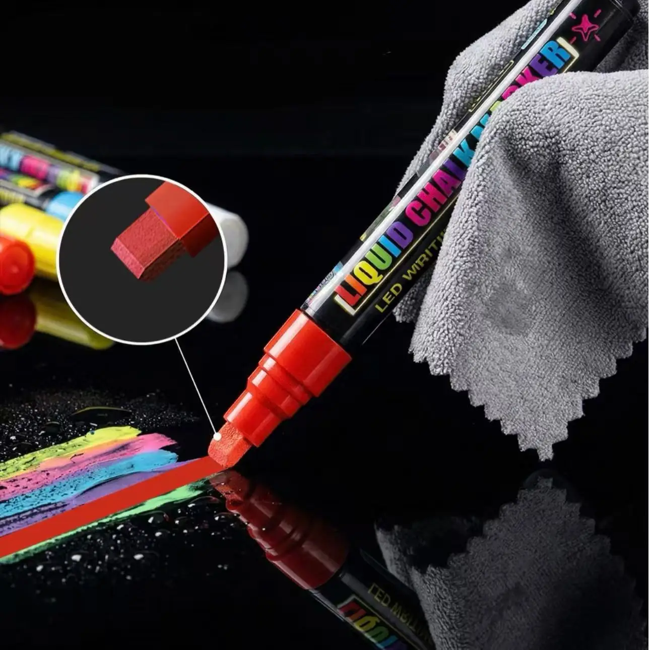 8pcs Wet Erase Liquid Chalk Marker Pens, Vibrant Random Color Chisel Tip, Smudge Proof & Easy Wipe for Home & Office