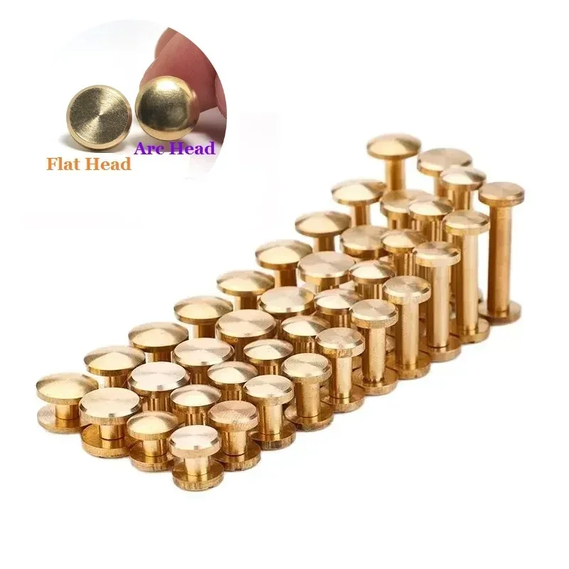 20Pcs Solid Brass Chicago Screws FLAT Arc Binding Rivet Belt Screws Buttons For Photo Album Belt Leather Craft Studs Head 8 10mm