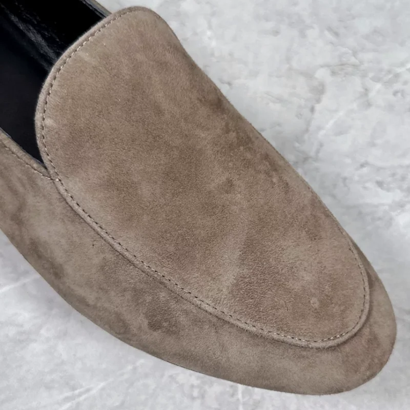 Sewing Lines Shoes for Ladies Round Toes Flat Heels Solid Female Ballets Pleated Zapatos De Mujer Shallow Chassure Femme Suede