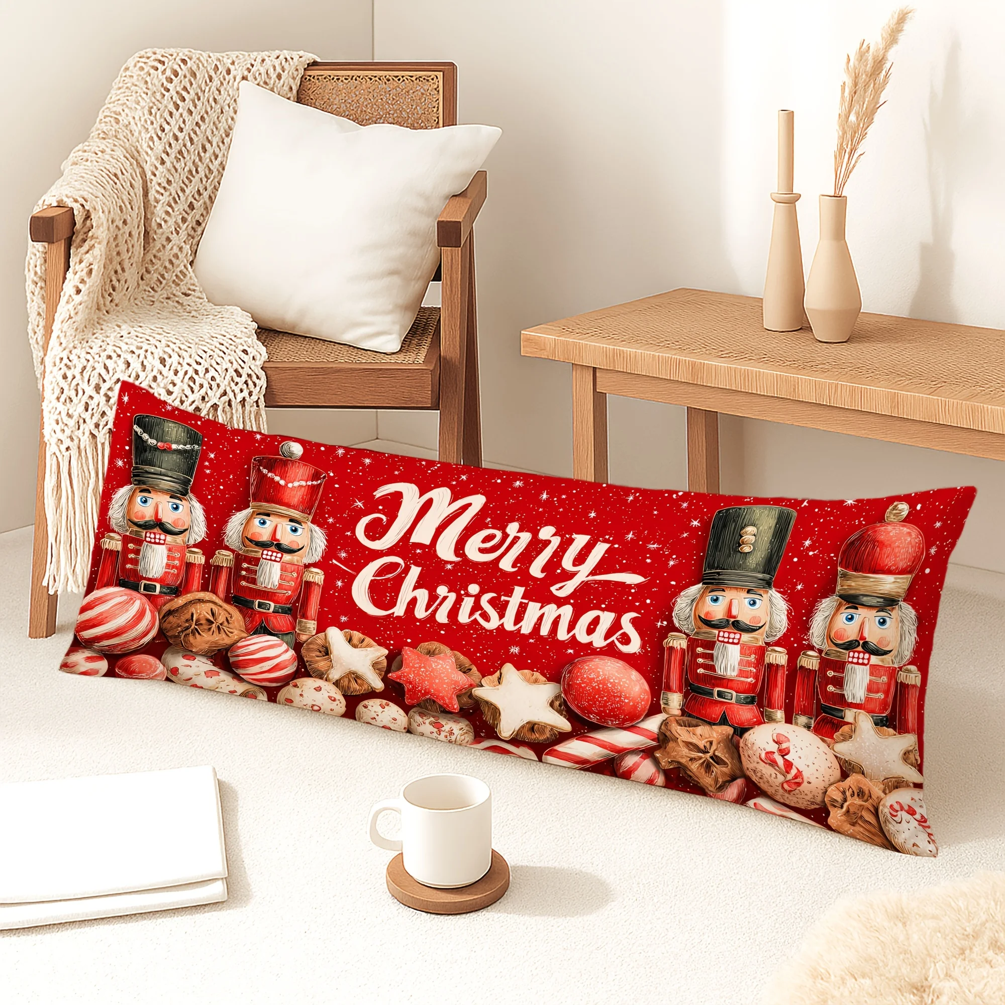 1pc Large Nutcracker Soldier Body Pillow Case Suitable for - Contemporary Nutcracker-Themed Bedspread/Comforter Cover, Zipper Cl