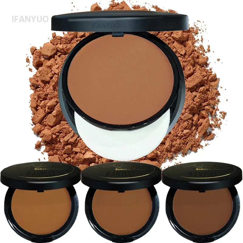Polvo bronceador de trigo, piel oscura, acabado mate, Base de Control de aceite a prueba de sudor, paleta de contorno correctora con espejo de soplo de polvo