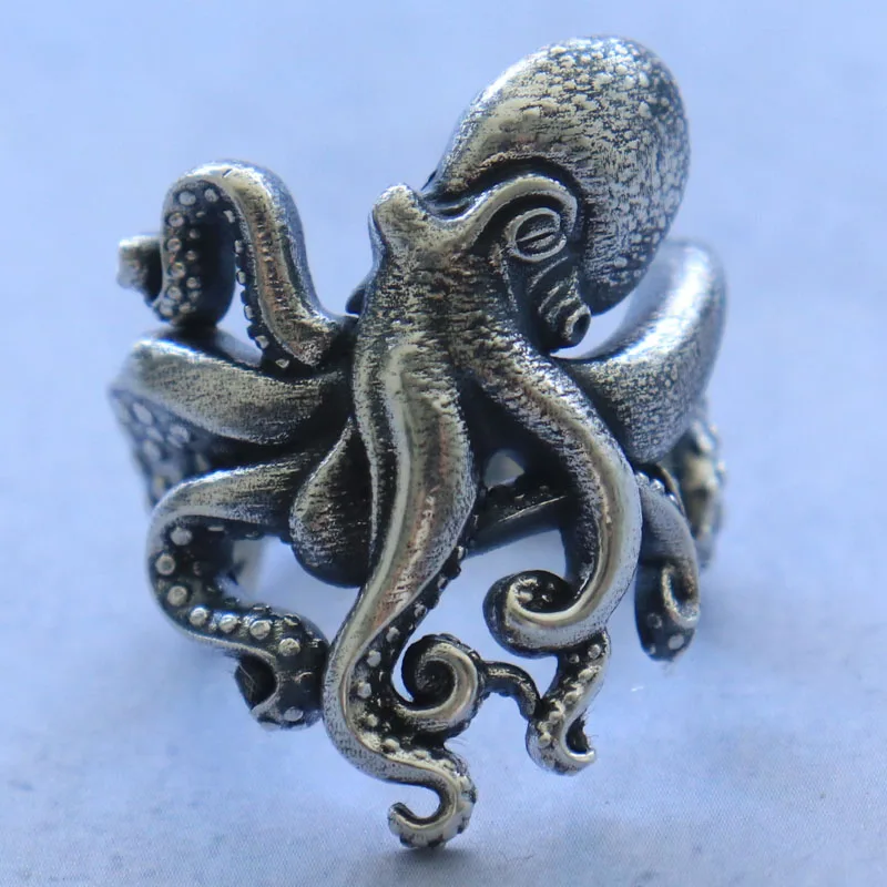 14 جرام ثلاثية الأبعاد كبيرة كراكن الأخطبوط مخالب الذهب خواتم رجالي مخصصة 925 الصلبة خاتم فضة مقاسات عديدة 7-13