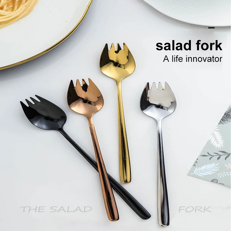 304 Stainless Steel Salad Fork Integrated Fruit Fork Instant Noodles Spoon Fork Multifunction Fork Dessert Fork Kitchen Tool