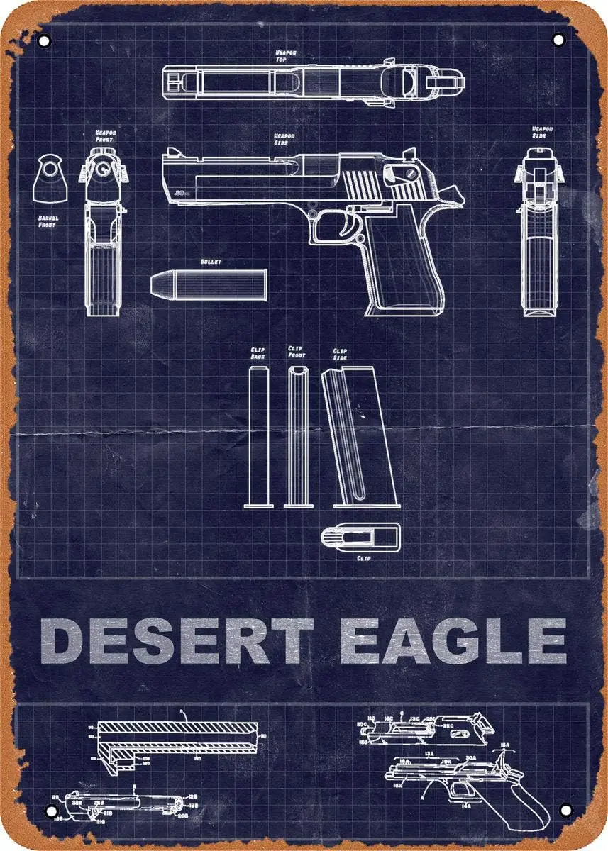 Panneau métallique vintage Desert Eagle Blueprints - Panneau en étain pour la décoration de la maison, du bar, du pub, du garage, cadeaux