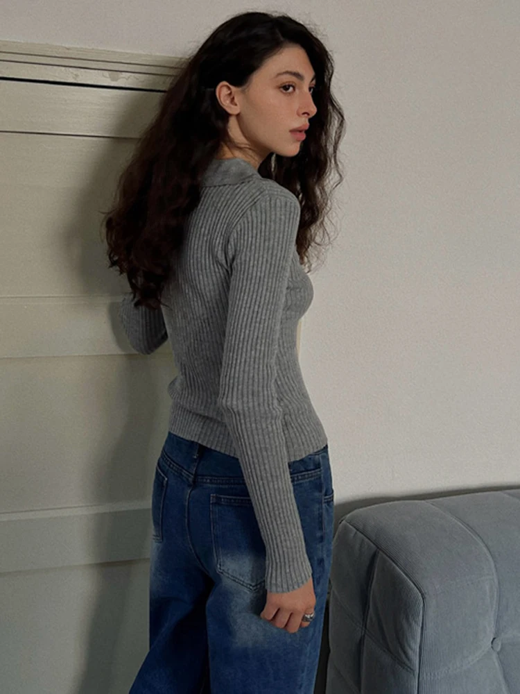 DEAT Fashion Women's Wool Knitted Buttom Tops V-neck Pit Split Elastic Thin Solid Color Pullover Autumn 2024 New Tide 7AB4752