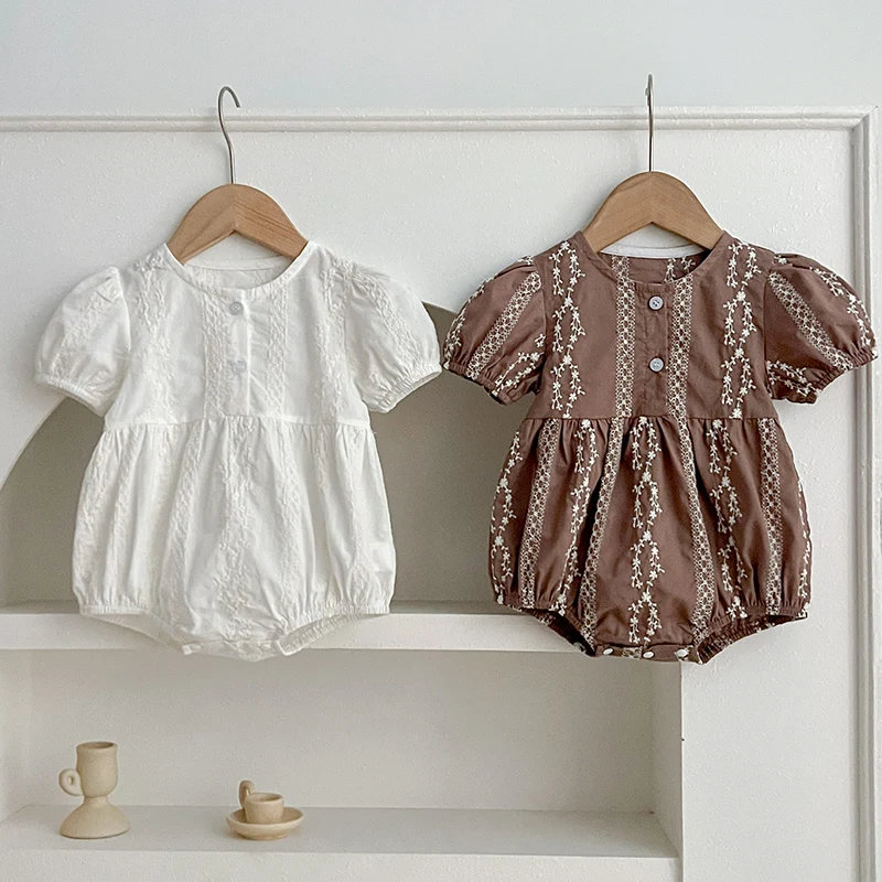 

2024 New Summer 0-24M Baby Girl Clothing Newborn Baby Girl Romper Short Sleeved Cotton Embroidery Toddler Baby Girls Jumpsuit